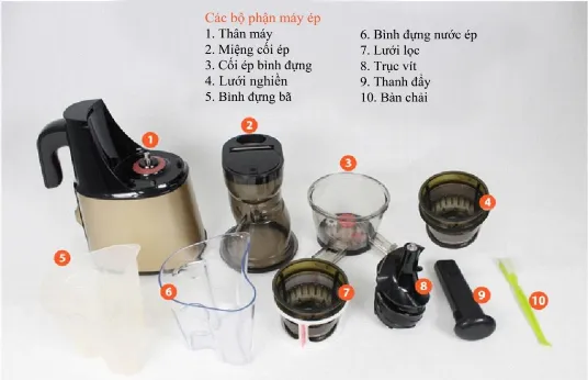 Cấu tạo m&aacute;y &eacute;p tr&aacute;i c&acirc;y tốc độ chậm Iruka I-52 thế hệ mới