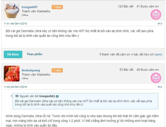 review kh&aacute;ch h&agrave;ng về kem Dermatix Ultra