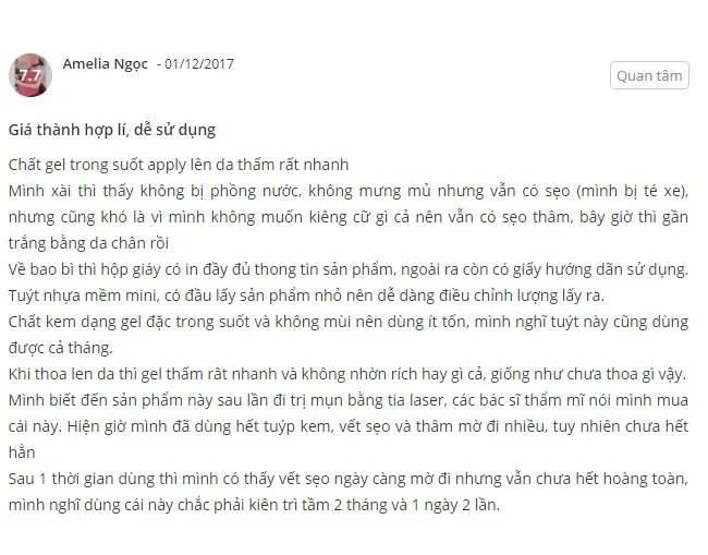 Phản hồi khi sử dụng kem Dermatix Ultra