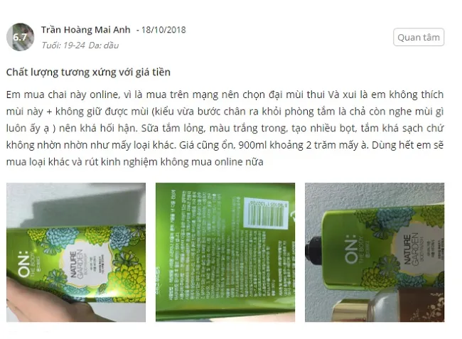 Sữa tắm On The Body H&agrave;n Quốc được đ&aacute;nh gi&aacute; cao
