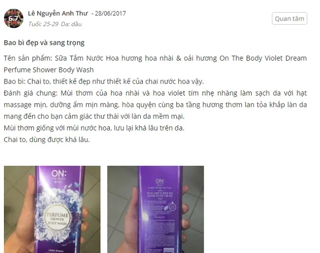 Sữa tắm On The Body review từ người sử dụng