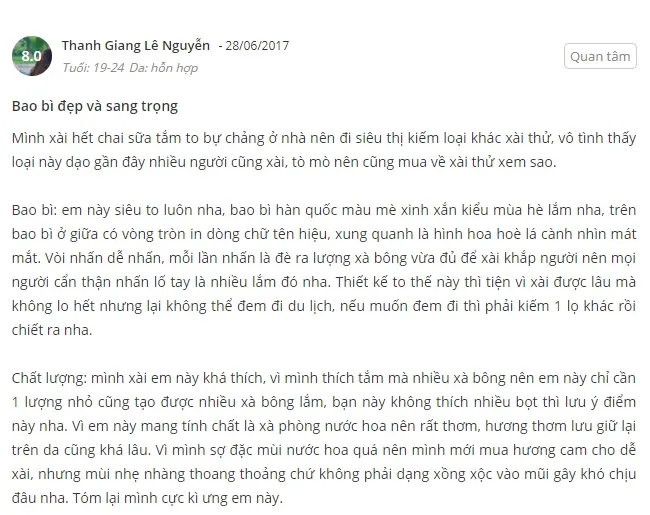 Sữa tắm On The Body review từ người d&ugrave;ng