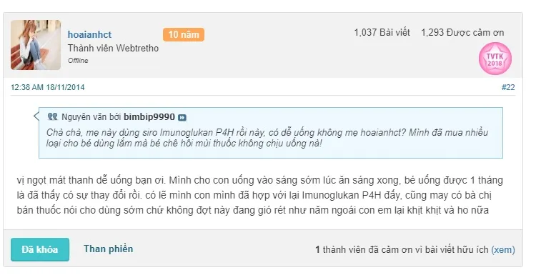 Siro Imunoglukan c&oacute; tốt kh&ocirc;ng