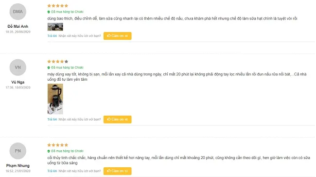 Phản hồi từ kh&aacute;ch h&agrave;ng sử dụng m&aacute;y l&agrave;m sữa hạt Ranbem 732g