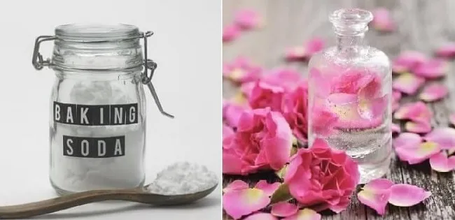 C&aacute;ch trị th&acirc;m n&aacute;ch bằng nước hoa hồng v&agrave; baking soda