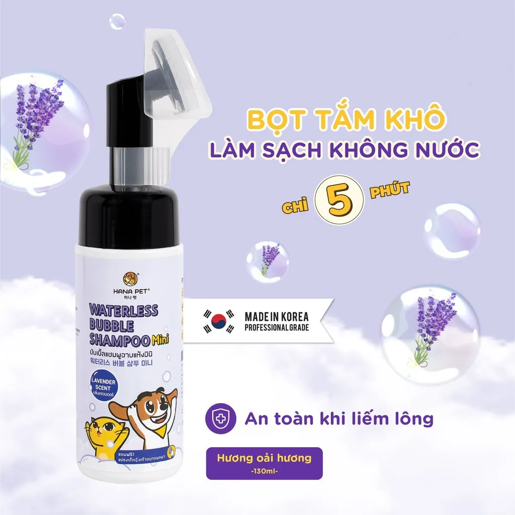 Bọt tắm kh&ocirc; dưỡng l&ocirc;ng Hana Pet ph&ugrave; hợp với Pets sợ nước