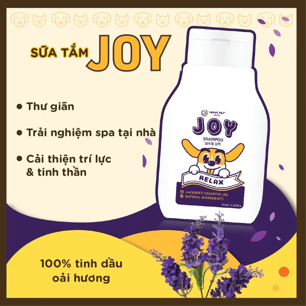 Sữa tắm Hana Pet JOY m&ugrave;i oải hương khiến th&uacute; cưng thư gi&atilde;n, thoải m&aacute;i