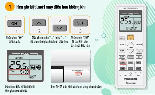 C&aacute;ch hẹn giờ bật tr&ecirc;n điều h&ograve;a Panasonic