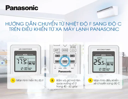 Chuyển độ F sang độ C tr&ecirc;n m&aacute;y lạnh Panasonic