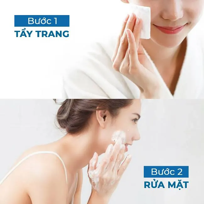 Tẩy trang v&agrave; rửa mặt lại bằng sữa rửa mặt gi&uacute;p l&agrave;m sạch k&eacute;p cho da