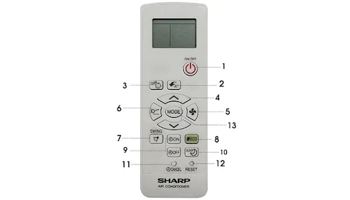 Tổng quan c&aacute;c chức năng n&uacute;t bấm của điều khiển điều h&ograve;a Sharp