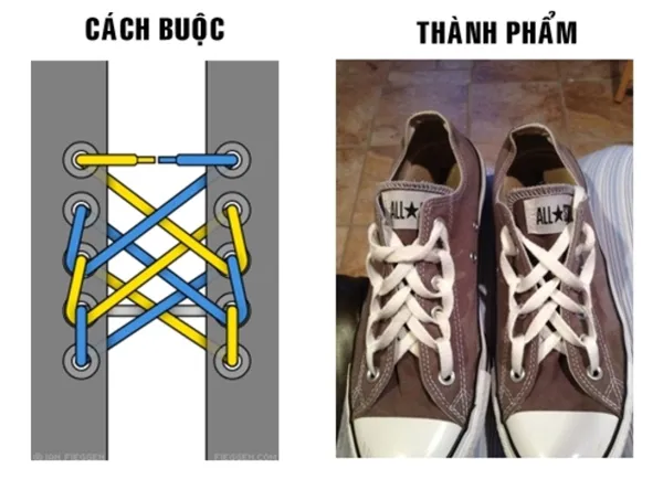 c&aacute;ch buộc d&acirc;y gi&agrave;y thể thao 5 lỗ đẹp kiểu mạng nhện