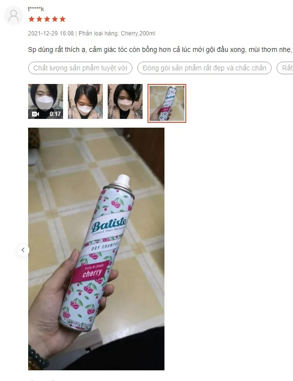 Đ&aacute;nh gi&aacute; của kh&aacute;ch h&agrave;ng về Batiste 200ml