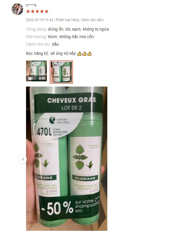 Đ&aacute;nh gi&aacute; dầu gội kh&ocirc; Klorane