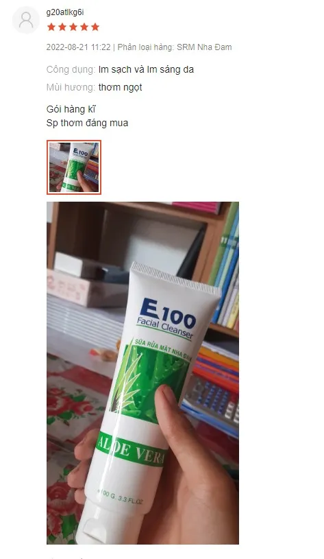 Review sữa rửa mặt nha đam E100 từ kh&aacute;ch h&agrave;ng