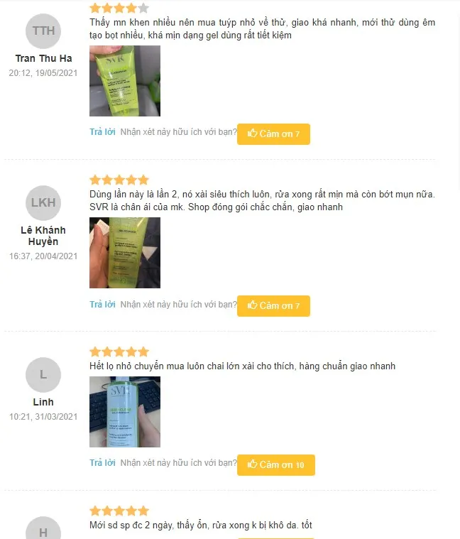 Review sữa rửa mặt tẩy tế b&agrave;o chết SVR kh&ocirc;ng chứa x&agrave; ph&ograve;ng từ kh&aacute;ch h&agrave;ng&nbsp;