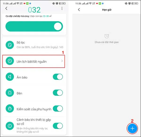 L&ecirc;n lịch bật/tắt m&aacute;y bằng app Mi Home