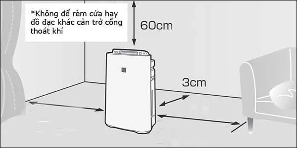 Để m&aacute;y ở những nơi &iacute;t đồ đạc để kh&ocirc;ng cản trở cổng tho&aacute;t kh&iacute;