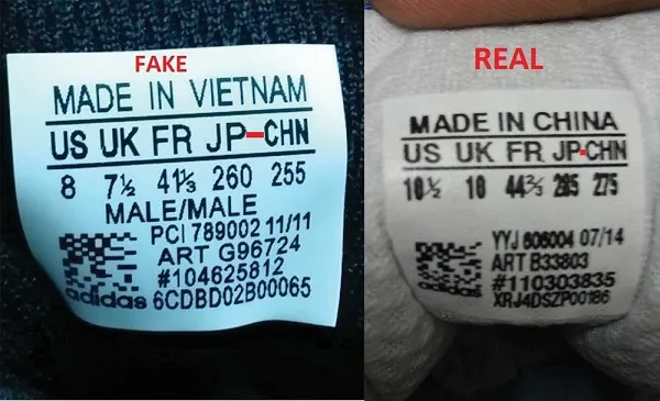 Ph&acirc;n biệt gi&agrave;y Adidas qua chữ tr&ecirc;n tem