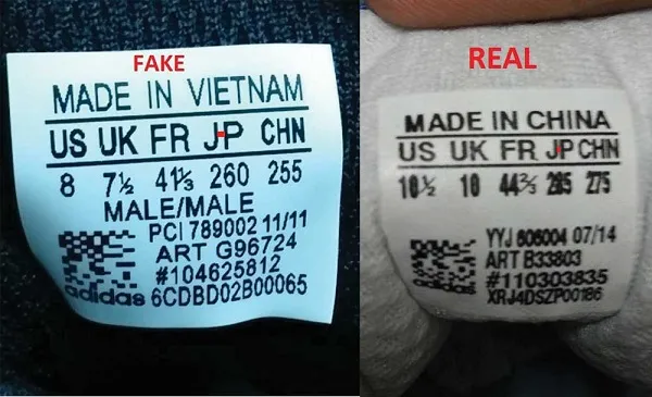 Ph&acirc;n biệt gi&agrave;y Adidas qua chữ tr&ecirc;n tem