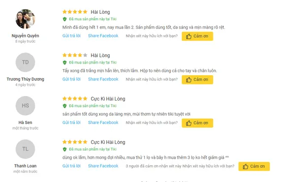 Phản hồi của kh&aacute;ch h&agrave;ng về Tẩy tế b&agrave;o chết collagen H&agrave;n Quốc 3W CLINIC