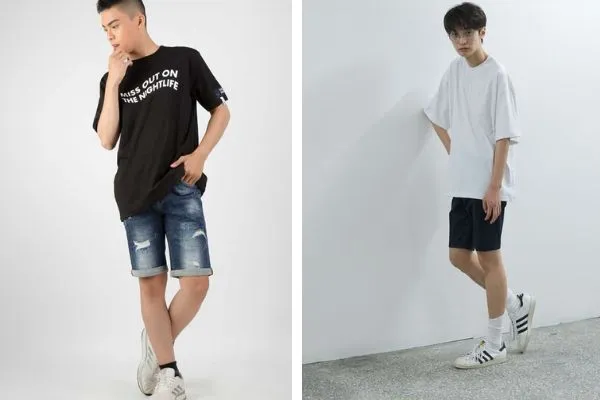Đơn giản với &aacute;o thun + quần short c&ugrave;ng gi&agrave;y Adidas nam