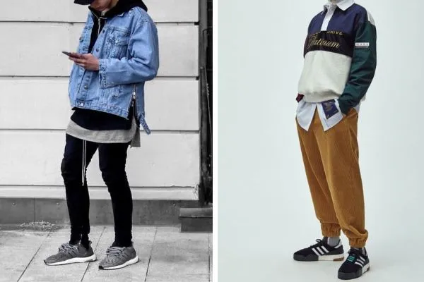 Ph&aacute; c&aacute;ch c&ugrave;ng sự kết hợp giữa gi&agrave;y Adidas nam c&ugrave;ng layer nhiều lớp