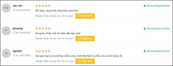 review của kh&aacute;ch h&agrave;ng về b&agrave;n chải điện