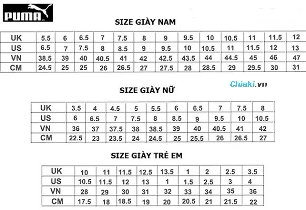 Bảng size gi&agrave;y nữ của c&aacute;c thương hiệu nổi tiếng
