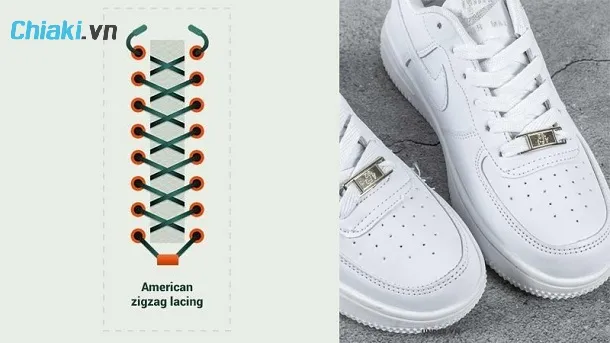 Buộc d&acirc;y gi&agrave;y Nike Air Force 1 với h&igrave;nh chữ thập tr&ecirc;n &ndash; dưới