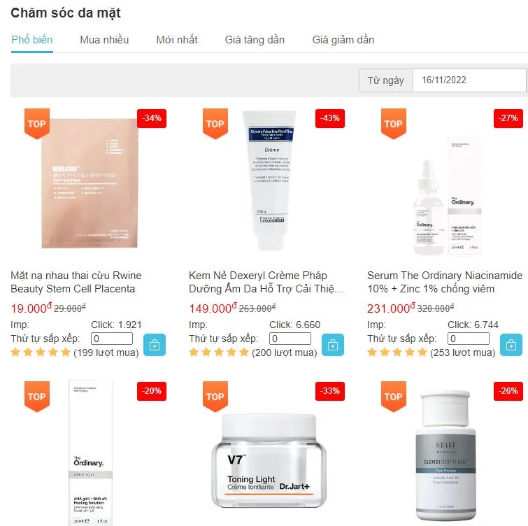 Danh mục mỹ phẩm chăm s&oacute;c da ch&iacute;nh h&atilde;ng