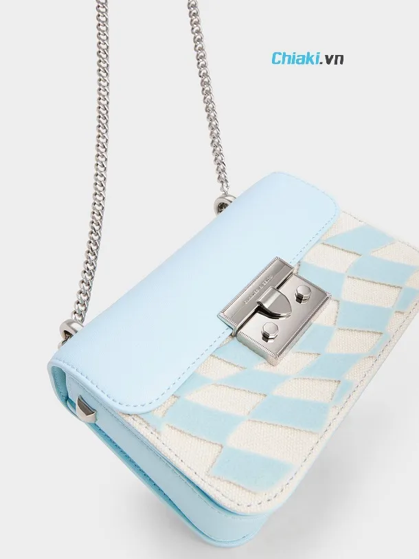T&uacute;i x&aacute;ch nữ Charles & Keith Metallic Push-Lock Checkered Chain Bag