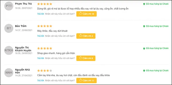 Đ&aacute;nh gi&aacute; của kh&aacute;ch h&agrave;ng về m&aacute;y xay sinh tố
