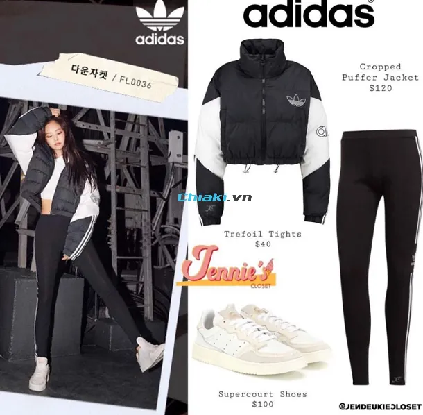 Jennie phối đồ c&ugrave;ng đ&ocirc;i gi&agrave;y Adidas Supercourt