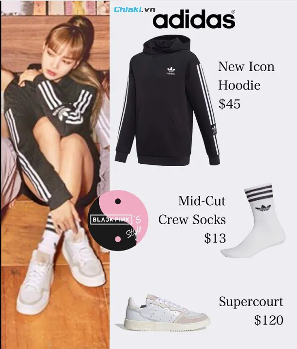 C&ugrave;ng Lisa mix đồ với gi&agrave;y Adidas Supercourt