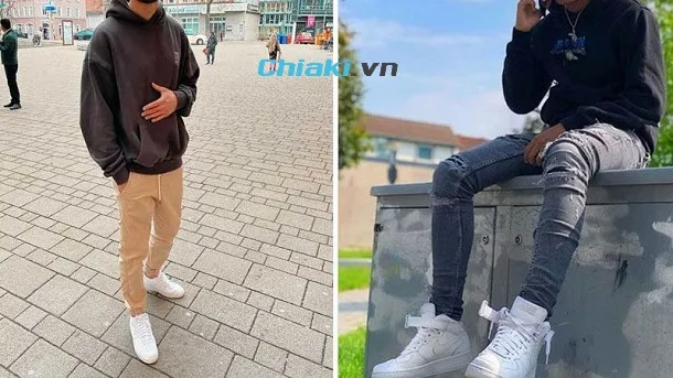Mix quần jogger c&ugrave;ng gi&agrave;y Nike Force 1 nam