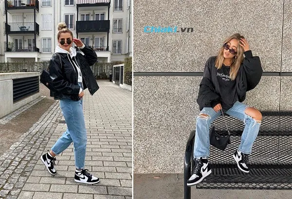 phối đồ với gi&agrave;y jordan 4 nữ với phong c&aacute;ch street style