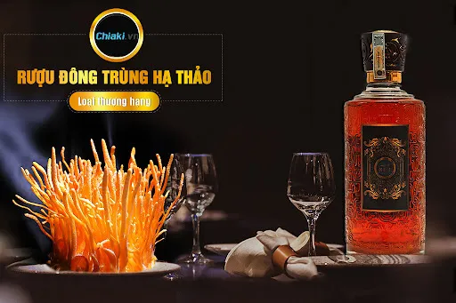 Qu&agrave; Tết biếu sếp rượu đ&ocirc;ng tr&ugrave;ng hạ thảo cao cấp