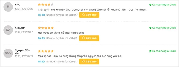 feedback b&agrave;n chải điện Xiaomi của kh&aacute;ch h&agrave;ng