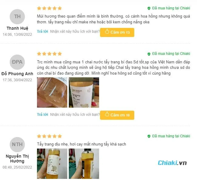 Review nước tẩy trang Cocoon cho b&agrave; bầu từ người sử dụng