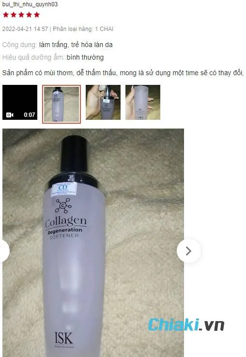 Review Toner trắng da se kh&iacute;t lỗ ch&acirc;n l&ocirc;ng ISK Collagen