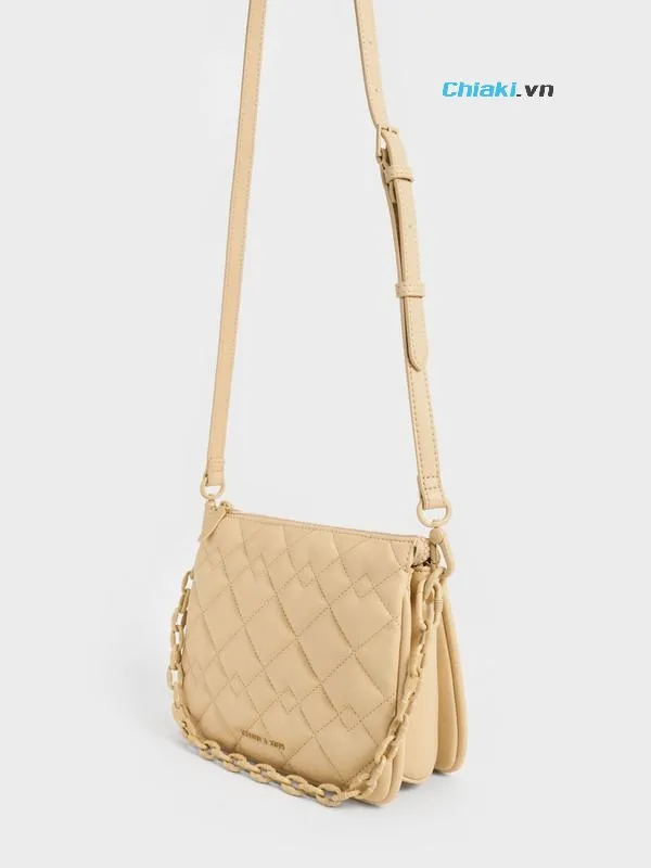 T&uacute;i Charles & Keith Lana Quilted Shoulder Bag CK2-20151168 Beige
