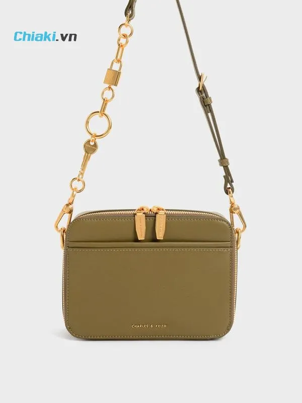 T&uacute;i Charles & Keith Lock & Key Chain CK2-81200014-1 M&agrave;u Xanh