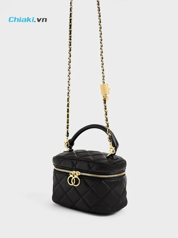 T&uacute;i Charles & Keith Quilted Two-Way Zip Mini Bag Black