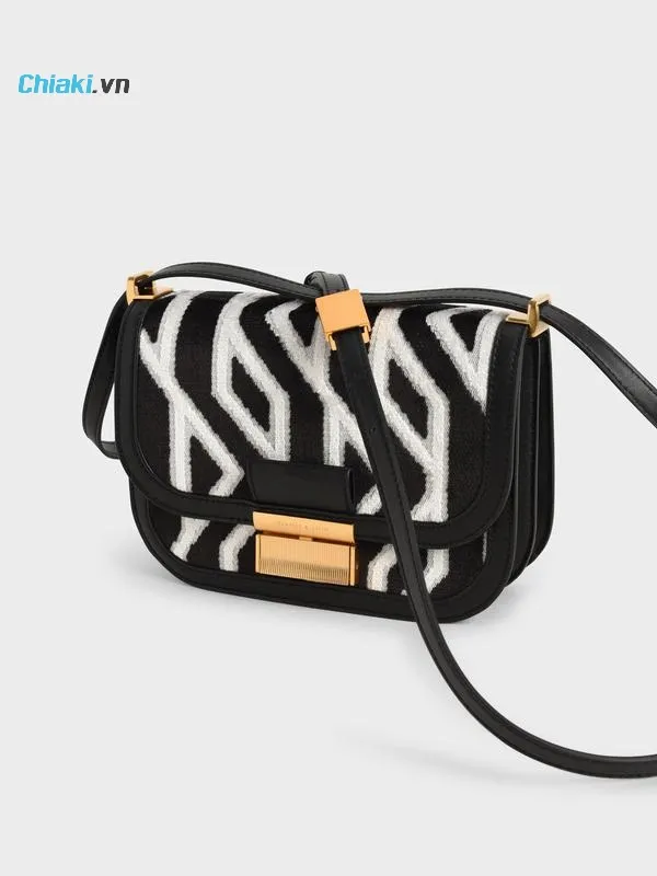 T&uacute;i x&aacute;ch nữ Charles & Keith Charlot Jacquard Printed Bag Black