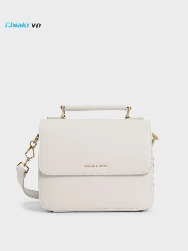 T&uacute;i x&aacute;ch nữ Charles & Keith Front Flap Top Handle Crossbody Bag CK2-80160091-1 Ivory