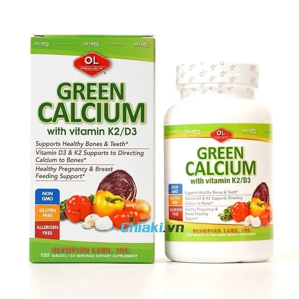 h&agrave;m lượng canxi cho b&agrave; bầu, Vi&ecirc;n uống Green Calcium Olympian Labs