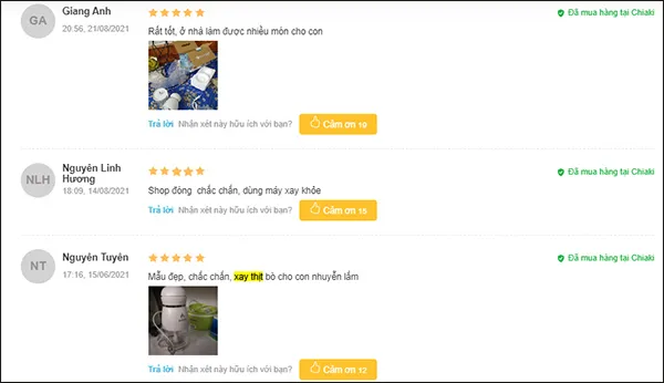 Đ&aacute;nh gi&aacute; về m&aacute;y xay sinh tố của người d&ugrave;ng