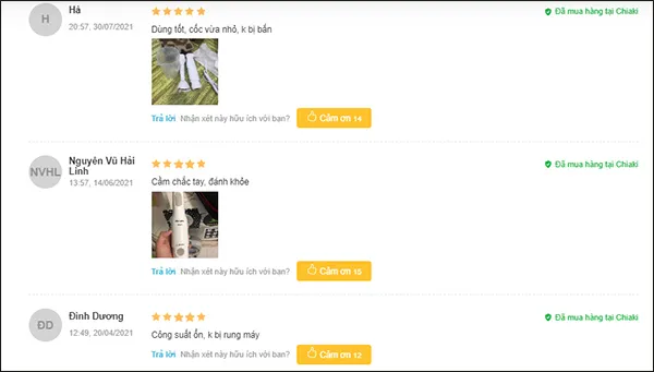 Kh&aacute;ch h&agrave;ng đ&aacute;nh gi&aacute; về m&aacute;y xay sinh tố