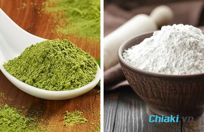 Mặt nạ bột tr&agrave; xanh v&agrave; bột gạo